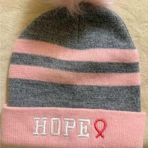Gray and Pink Beanie with Hope Embroidery